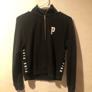 Pink ZS Cropped black quarter zip sweatshirt